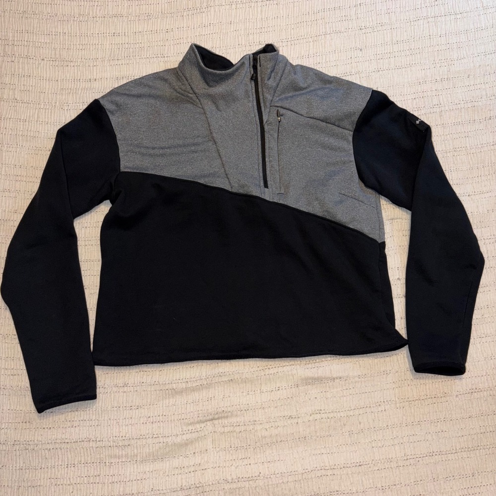 Columbia Womens Quarter Zip Fleece Pullover Grey Black Colorblock Size Large